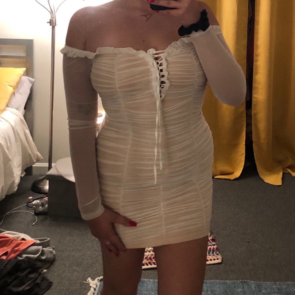 Fashion Nova Maura Mesh Dress- WHITE